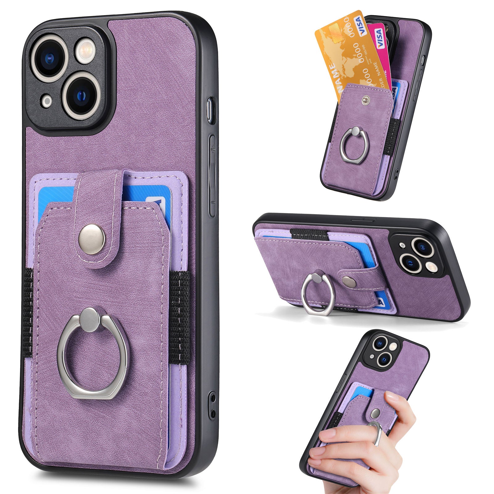 For iPhone 14 Plus Case PU Leather TPU PC Kickstand Case Shockproof Phone Cover with Card Holder For iPhone 14 Plus Case PU Leather TPU PC Kickstand Case Shockproof Phone Cover with Card Holder